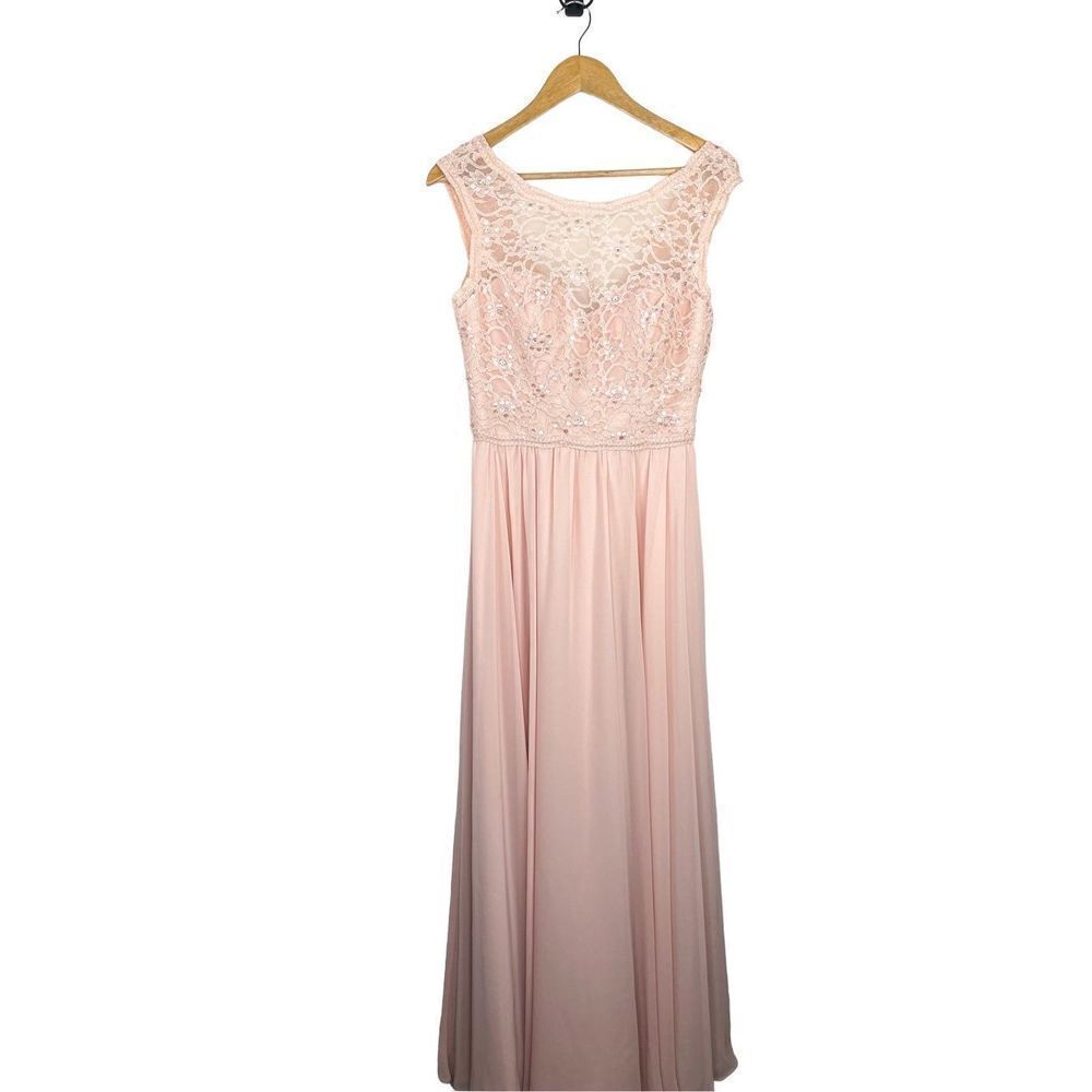 Mori Lee by Madeline Gardner Lace & Sequin Evening Long Dress Blush Pink Sz 10